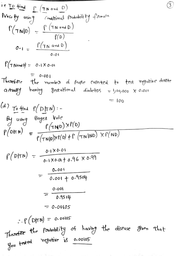 ie to find p (TN and o) Now By using conditional Probability formwa POP) 0.1 Plan and o). P(TND) - P(TN and D) 0.01 PT Nand o