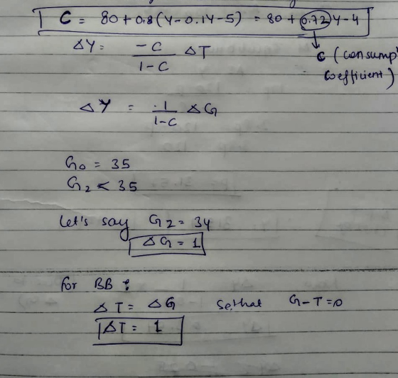 TC = 80 +0.8(4-0.14-5) = 80 +0.724-4 BY= -C OT c (consump I-C to efficient) 1) LAG l-c Go - 35 G2 < 35 Lets say G2-34 roa =