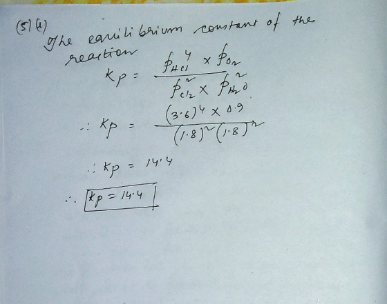 (576) the PHOI the canilibrium constant of reaction Kpo Pelux find (3.6) 4 x 0.9 (1.8) (1.8) . kp = 14.4 .. (kg = 144