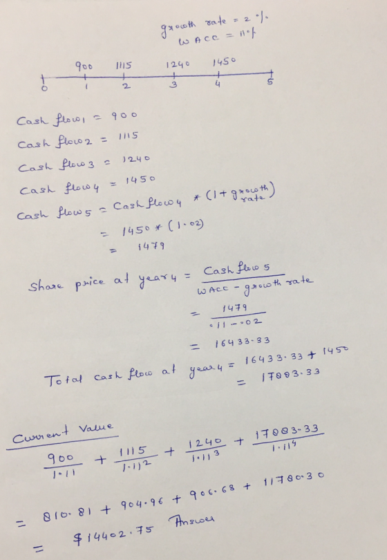 gooth ate 2 wACe 900 MS 1240 145 2 Cash flow 900 Cash flouo 2 lNS Cash Ploro 3 240 Cash flow4 1450 c Cash Plowy C1+9 ) Cash f