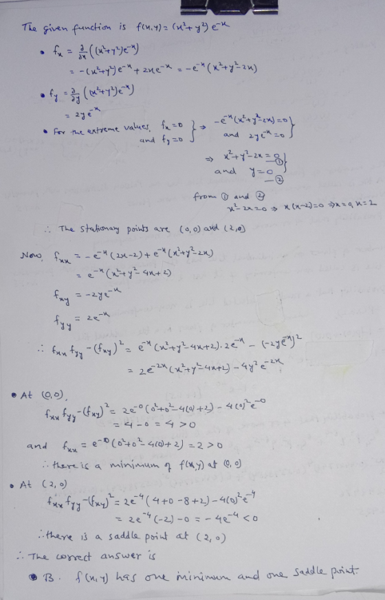 The given function is fin, y) = (u²+ y2) et fue - ((u+7%921) = -(u²+yer tzuet=-2 (x²+4²24) • fyz (+996) = 2ye* for the ext