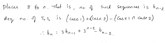 places 2 to n. That is, no. of such sequences is bn-z Reg no. of To so is ( case ) + (case 2) - (Case in case 2) cbn3bn-, +39