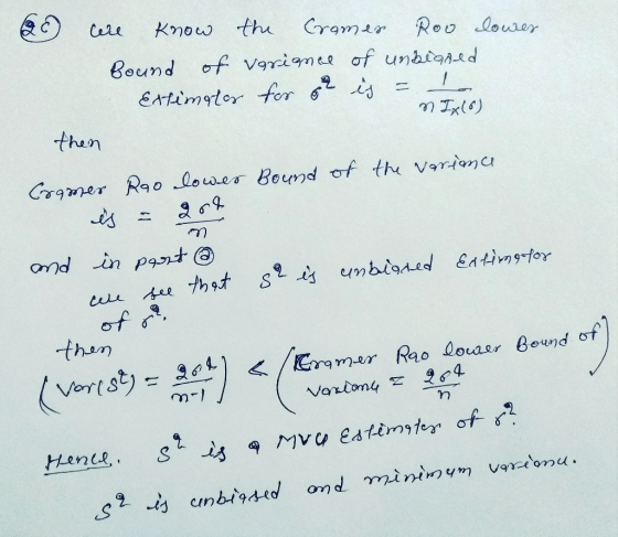 ere Know the Cromer Roo lower Bound of varignee of unbiased Estimates for ge is n Ix (6) then - Cramer Roo lower Bound of the