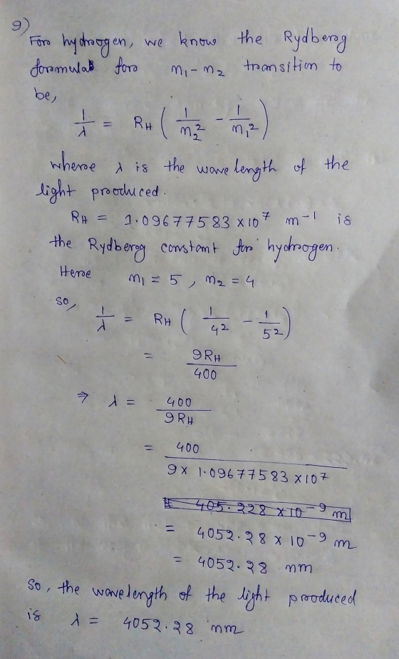 For hydroogen, the Rydberg en we we know the Formulas foro m. - ma tronsition to be, + Rult where A is the wave light prooduc