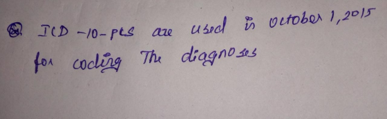 October 1, 2015 ICD 10-pes are for coding The used is diagnoses