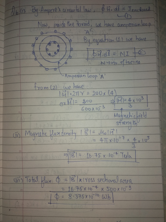 R o Docs By Amperos uireital law, $ Ho di = Lenclosed Now, inside the toroid, we have amperianloop A By equation (d) we have