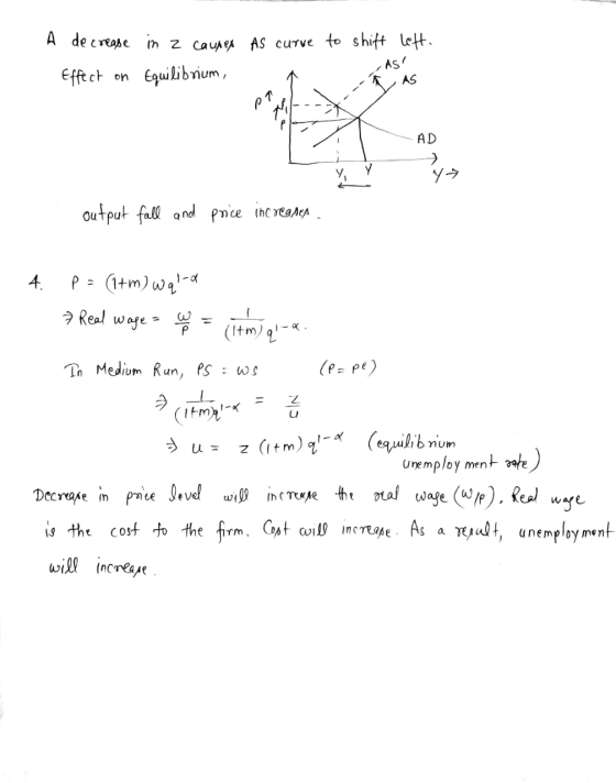 As curve to shift left. A decrease Effect on in z caunex equilibrium, AS iñ AS Y, Y output fall and price increasen. 4. P =