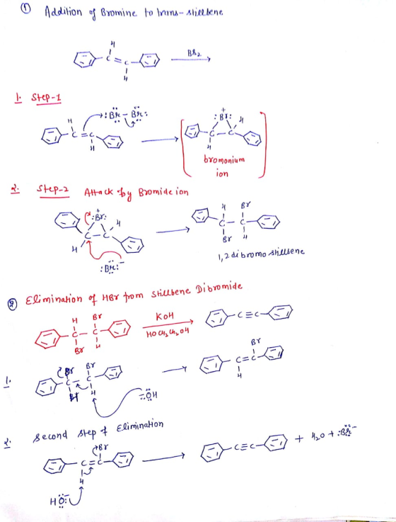 O Addition of Bromine to Irens slielkone olare , - ļ Step-1 bromonium ion of step-2 Attack by Bromide ion 4 Br BY: Ć- 4 41 -
