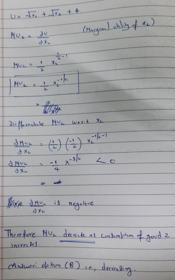 U Mu dr. + Tre + 4. do (Marginn) uhling of te) Differentate Mu₂ wort x2 dMvz . A) 1) x2 le- 2X2 2 yuz Prince & Mu is negative