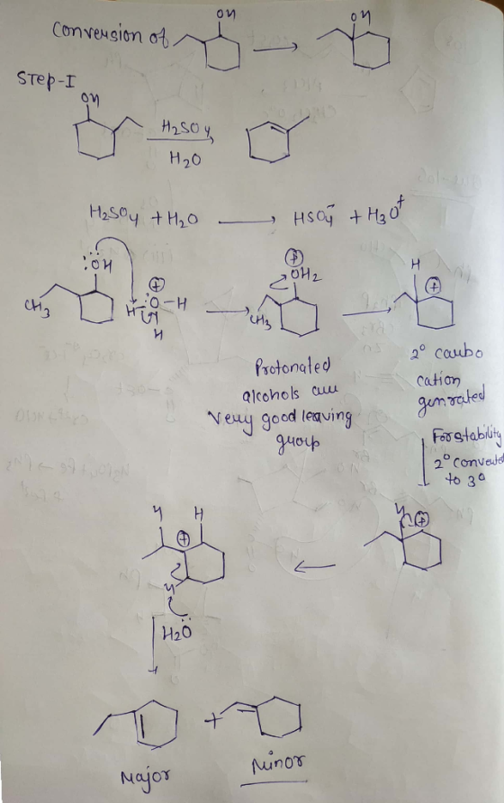 Conversion ot STep-I H20 H2soy +H20 7Hо o-H cи. И 20 caubo Protonated Cation gemoaled For stabilty 91cohols Cu Veuy good leav