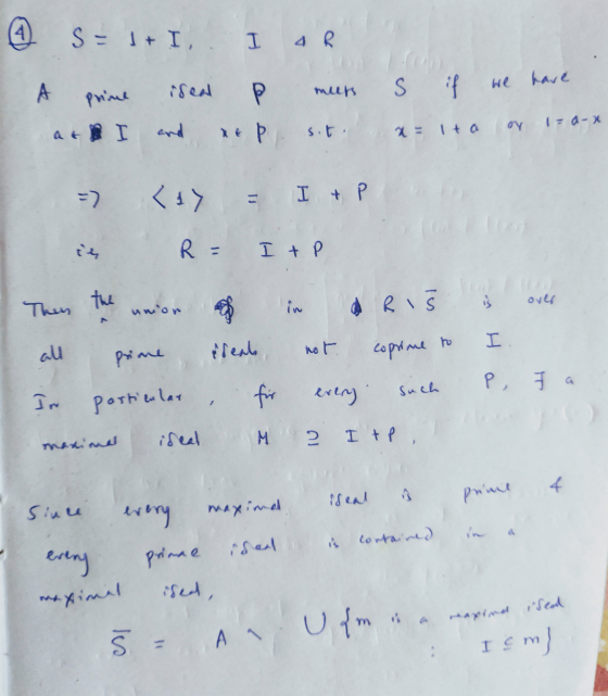 I @ S = 1+ I,. I ar A prime iseal o murs s if we have at I and xep sit. x=lta on 1-a-x -> <ty = I + P in RF I to Thin the uni