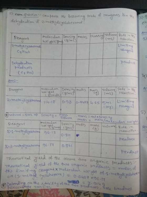 table of reagents fore the s a 2 bome question - complete the following dehydration of 2-methylcyclohexanol: AN oleculare Rea