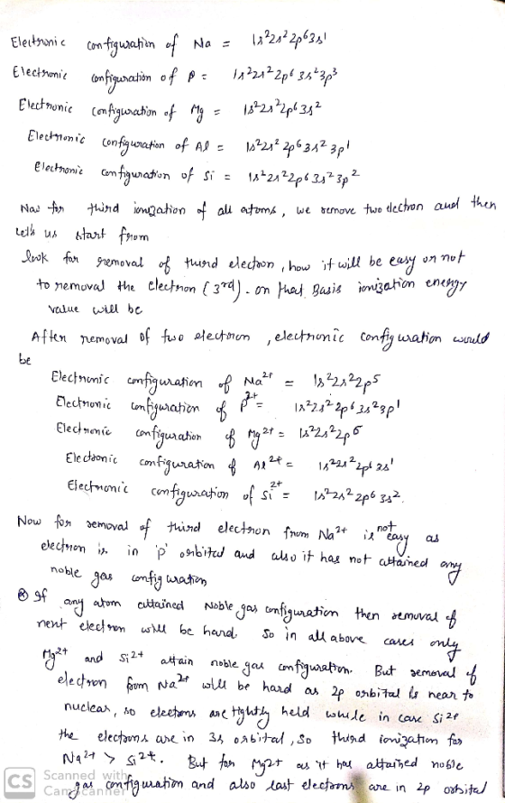 Electronic configuration of Na = 12226² 20635 Electronic configuration of p= 1322122p6 35+3p3 Electronic configuration of My