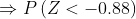 P(Z < -0.88)