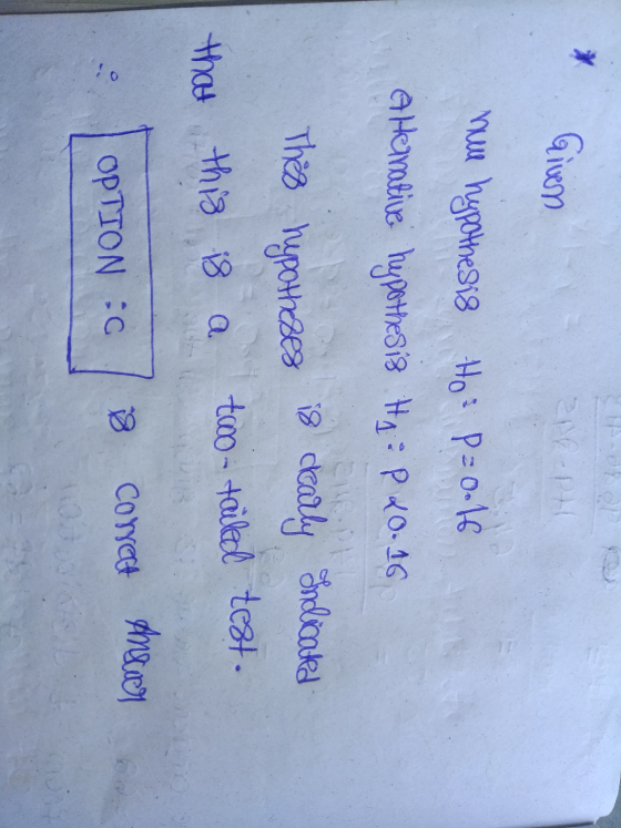 X Given ICP huu hypothesis Ho: p=0.16 A Hemotive hypothesis Hy: P 2016 CREDE is dcarly Endlicated This hypotheses that this i