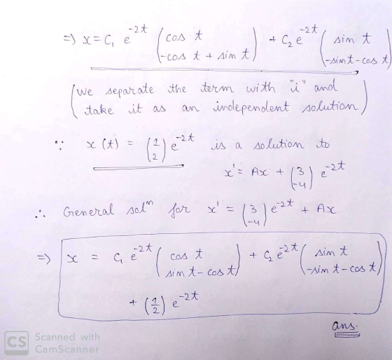 -2t => x=0, e cos t -20 & C₂ e sim t l-cos t + simt -sint-cost We separate the term with with ü and take it as an independe