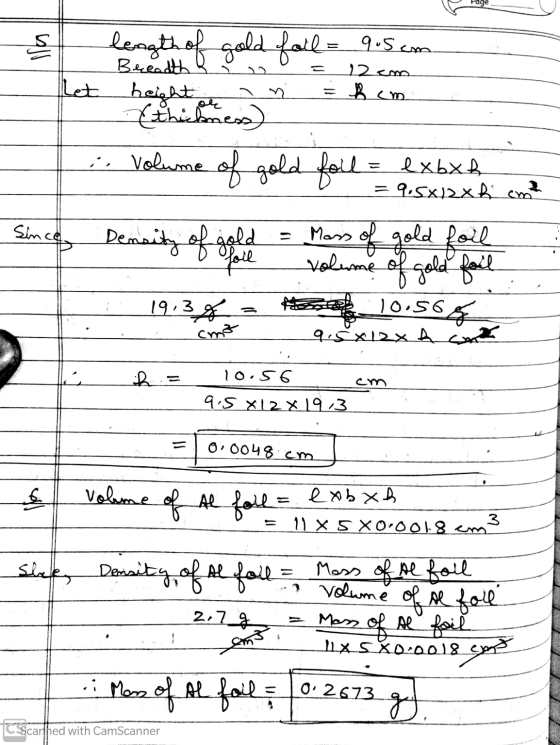 yo C 12cm them length of gold foil = 9.5 cm Breadth Let height this meses) i. Volume of gold foil = exbxh = 9.5x12x Rem Since