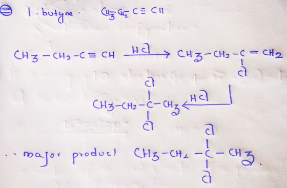 © 1-butyse Cuz G7 CE CH CH3 -CH2-C = CH Hd y CH3-CH2-< – CH2 CH3-CH2=C—CHz<H2 major product CH3-CH2 romvero