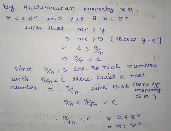By Archimede an property of IR, CEIR+ and y > 0 I ne t such that mcy y ne yg [choose y=9 > 2) 9 Lere since with 92 с. neemler