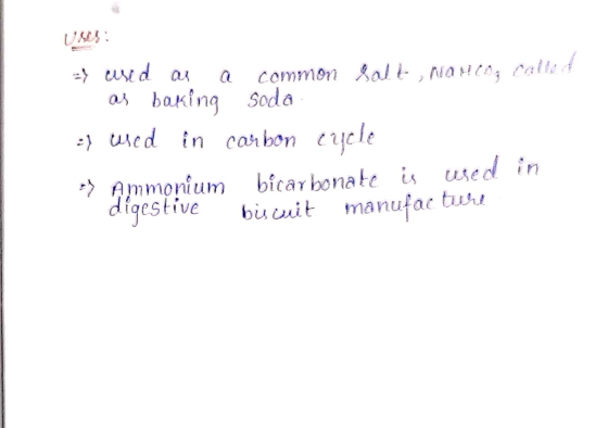a cused as a common salt Nouco called as baking soda =) wed in carbon cycle -> Ammonium bicarbonate is used in digestive bisc