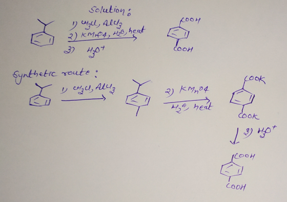 cooh solution : 1 l, Ald ✓ 3) kMp4, H20, hea 3) 4207 Synthetic route : & coll, Alla COOH Cook 2) KM104 e heat cook Cool Cool