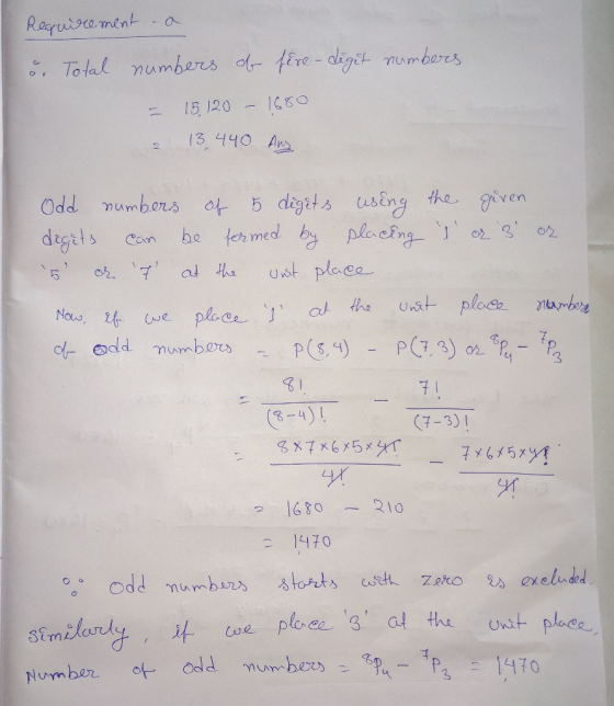 Requirement - a & Total numbers of fire-dégât numbers - 15,120 – 1680 e 13,440 Ans Odd numbers of 5 digits using the given di