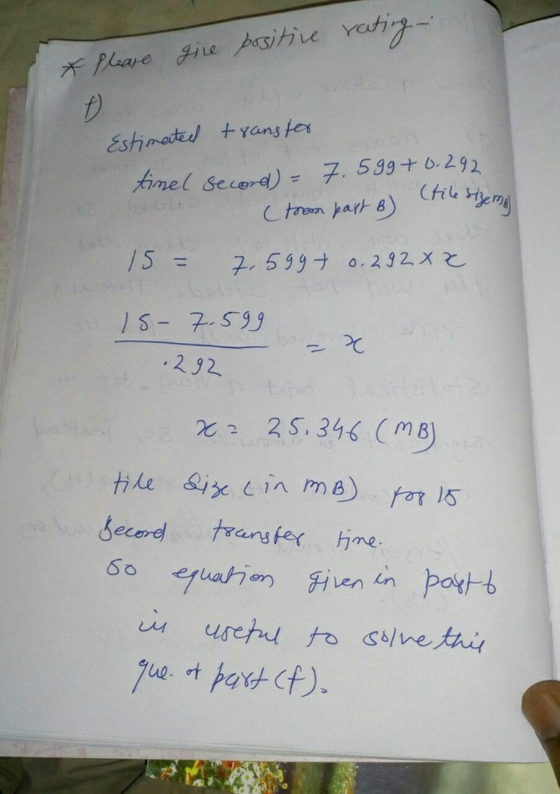 * Please give positive rating- Estimated transtor tinel second) = 7.599 + 0.292 ob (from past 8) (Filesizeme 15 = 7.599 8. 29