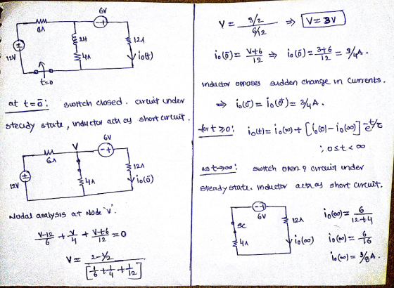 6v 내 12A 오 iot) V-t mducto owoses sudden ehanye n cunents at t=o. Switch Closed . cwuit under steaay sturta , ndu ctow acth o