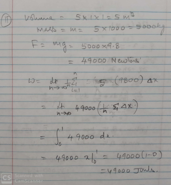 volume - Sx ixlasms Mads=ma 5x1000 - soooka Fa mg=5000*9.8 49000 Newling W = do t e (9800) an L=1 at 49000 (+ {ax.) 1 49000