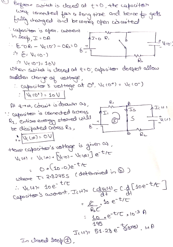 Befrore switch is Josed ca t=0, the capautes la serata connected for a long time and hence t gets feally charged and be comes