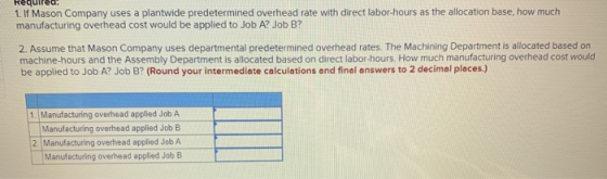 1. If Mason Company uses a plantwide predetermined overhead rate with direct labor-hours as the allocation base, how much man