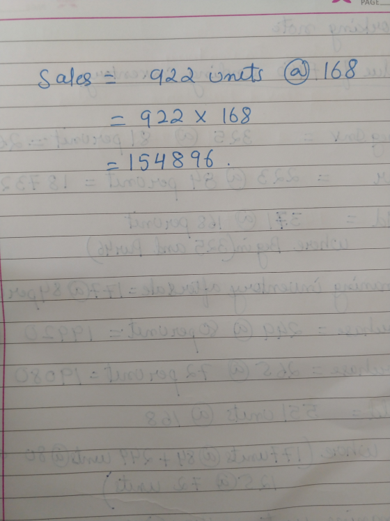 PAGE Sales 922 units @ 168 = 922 x 168 =154896 des jo Withew fly at 18 ) stinett!