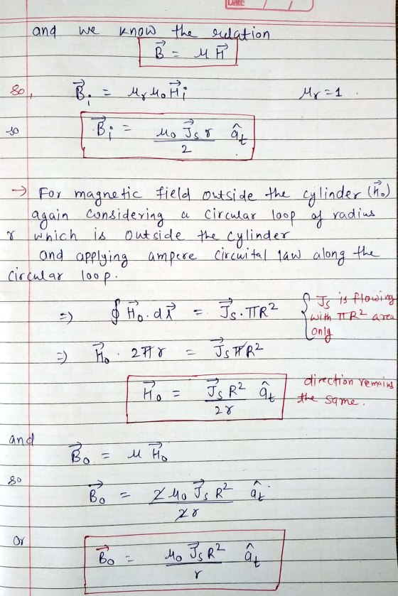 and we know the relation I B = ur so, B. = My Mahi Mp=1 . For magnetic field outside the cylinder (ko) again considering a ci