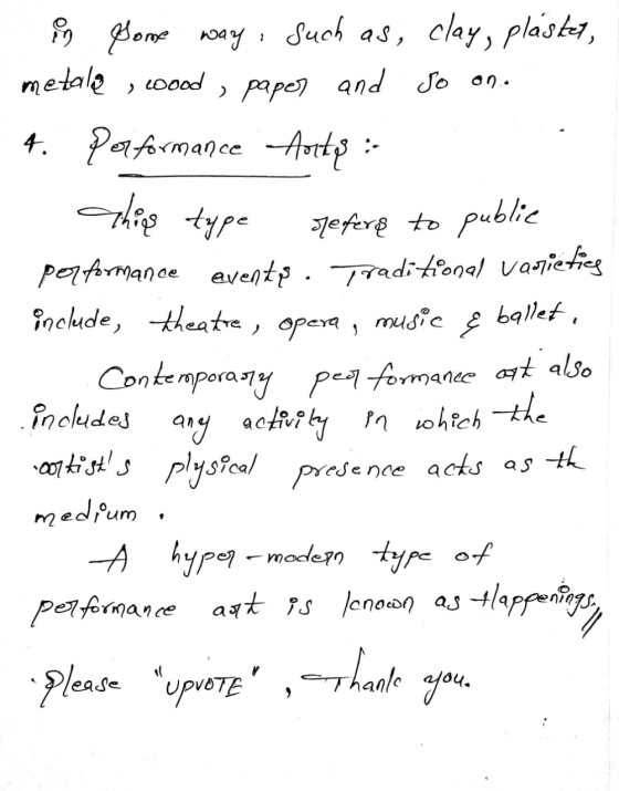 ahors type E in some way, such as clay, plastet, metale , wood, paper and so on. 4. Performance Aorte :- refers to public per