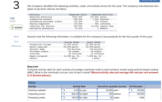 Xie Company identified the following activities, costs, and activity drivers for this year. The company manufactures two type