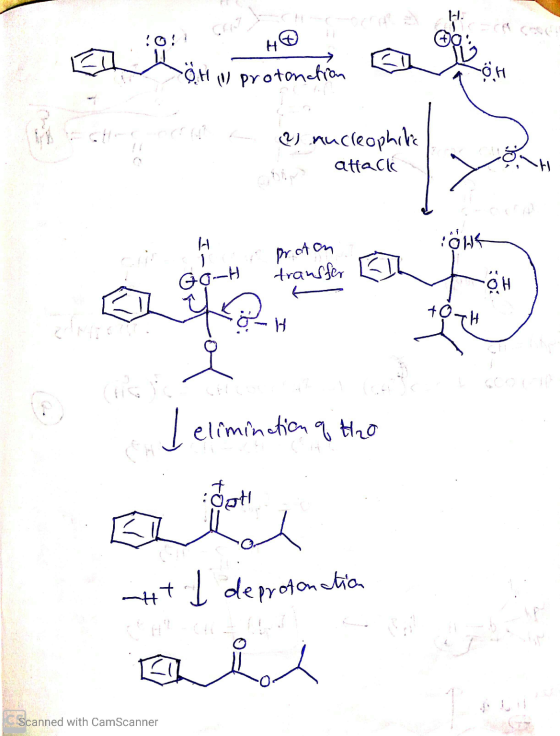 M OH v protonction - Öh toc a a a nucleophilic oond attack oWF Colto H j GO-H profon transfer OH +OH L elimination q tho 4t I