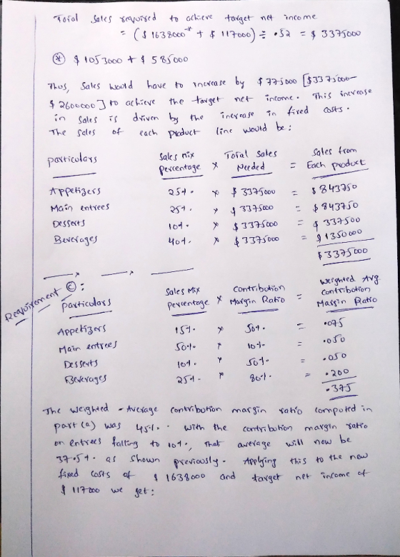 Toral sales required to achieve target net income = ($ 1638000* + $17000) =:52 = $ 3375000 $ 1053000 + $585000 Thus, Sales wo