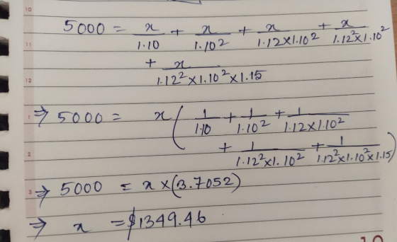 5000 = a tn tn 1.10 1.102 1.1281.102 1. 12 x 1.10² ta 1.12² x 1,10 2x1.15 5000 = 2 IIII 1.10 1.102 1.12x1102 1.12² x 1.10 x 1