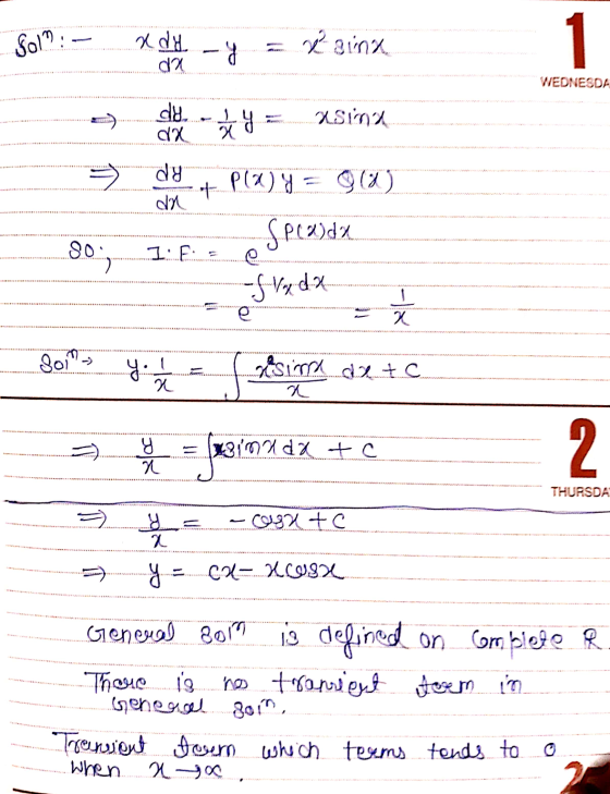 Sol: - xdi - y = x ains WEDNESDA - de = xsin dy + pla) y = 918) . .. da + Playa SPC2d % 7.Fe -f Vada 2011.s you find sirpa d2