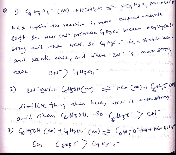 in ottone inte B ) Cg H7.04 (ar) +HON(ar) ² HCq H7 04 (as) + Corte u < 1 implies the reaction is more shifted towards left so