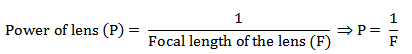 Power of lens (P) Focal length of the lens (F)