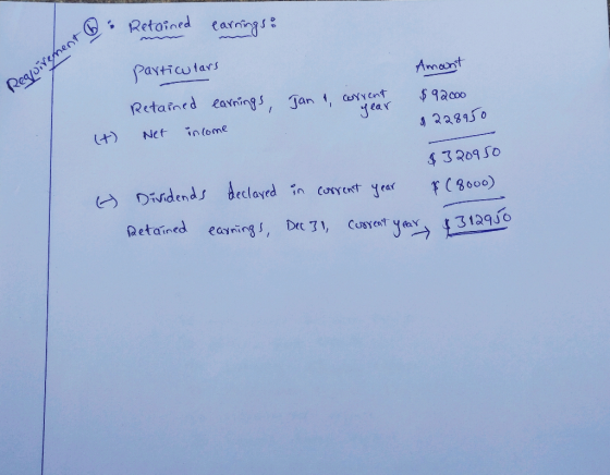 Dr Retained : earnings: Amount Requirement particulars Retained earnings, Net income Jan & corrent year $92000 9228950 (t) As