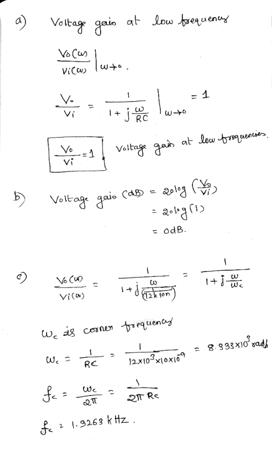 Voltage gain at low frequency vocus I w to Vic) = 1 V. Vi + W0 RC -1 vi Voltage gains at low frequenceses, b 20log Voltage ga