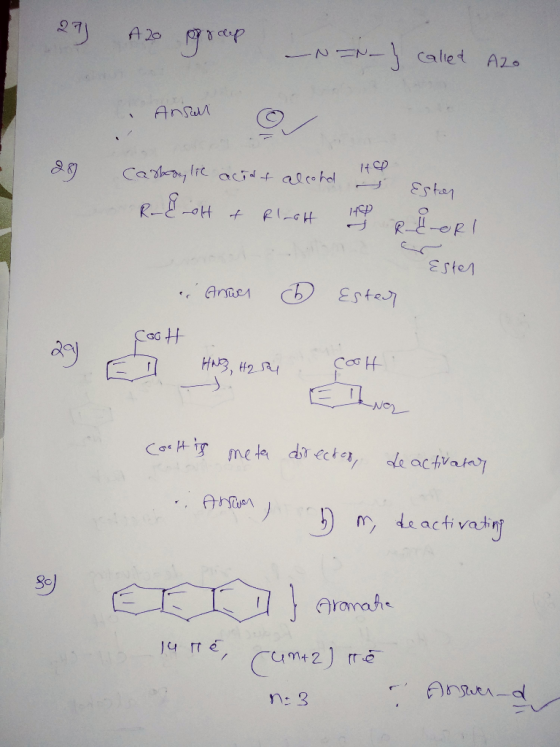 27) A20 graup Na-I called Azo I Ansan 29 Carbanlic acide alcohd 14 R&ott & Plasth H y Eston RBORI Esten i Arwel o Ester coot