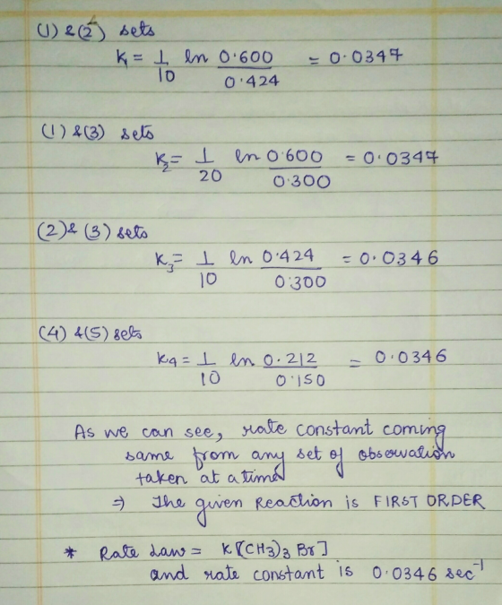 (1) 2 (6 bets I en 0.600 10 0.424 k= -0.0344 (1) & (3) sets ķ= I en 0.600 20 0 300 = 0.0347 (2) & (3) sets KF I en 0.424 10 0