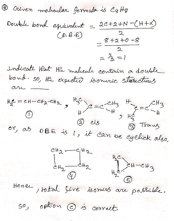 2 Criven molecular formula is Catto Double bond equivalent - 20+2+N-CH+X) Co. Bib) - 8+2+0 -8 2 = Q = 1 indicate that the mol