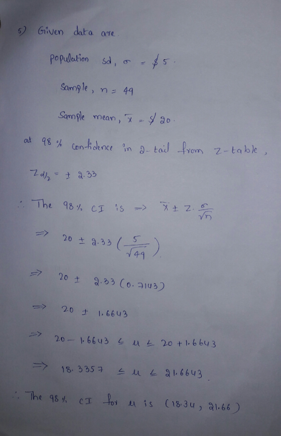 s) Griven data ane populaton sa, Sample mean, a0 ak 98 % CDn.hdence m g-ta J -fto T) 2- table ) 74,33 ST 4-9 The 98 C