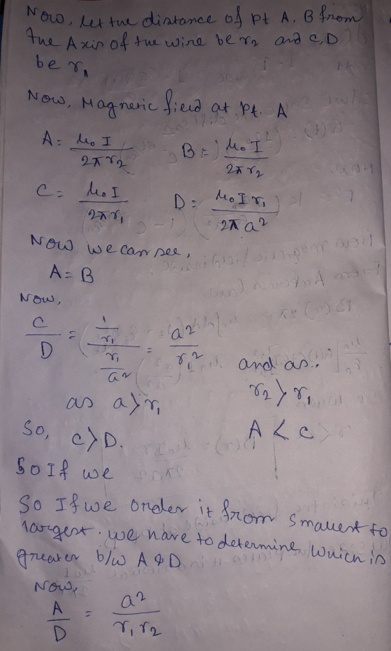 row, let the distance of Pt A. B from the Axis of the wire bera and CD bera - Now, Magneric field at Pt. A BE) A= Mo I 25ra M