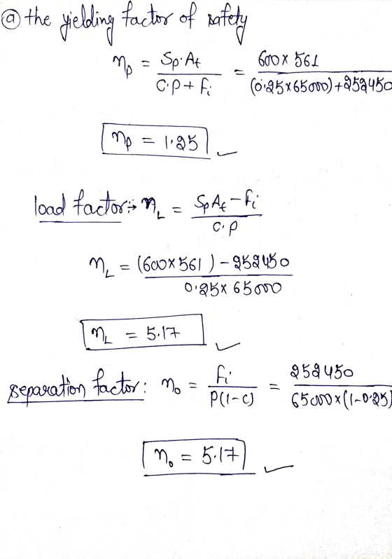 @ the yielding factor of safety Goox 561 no = Sp. At cp+fi (0:25*6500) +859450 mo 1095 load factor n = SpAt fi CP M = (600x56