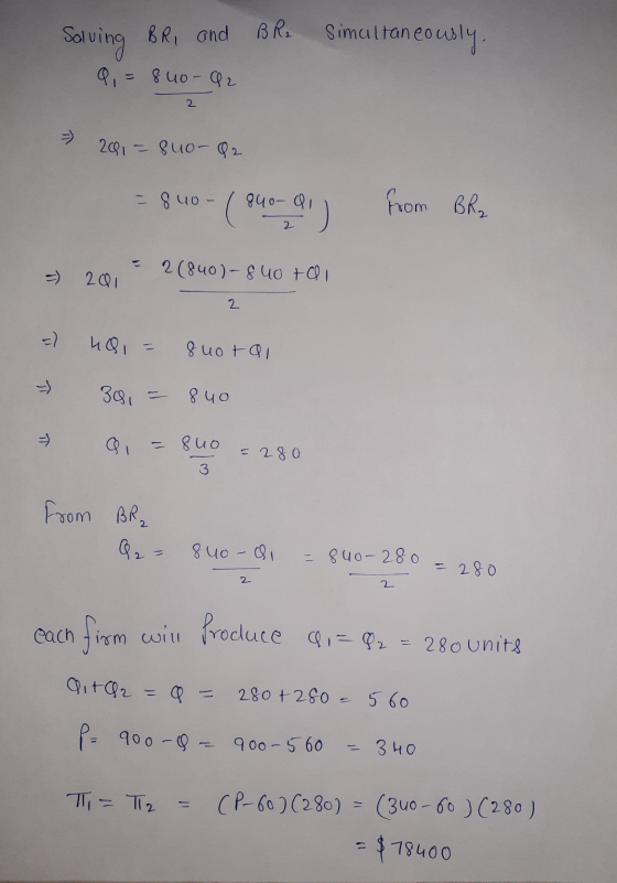 Solving BRI and Bri Simultaneously 9 = 8uo - Q2 2 201 - 8uo- Q2 - 8uo- 840- QI ( 940,00) from BR2 =) 201 2 (840) - suo tal 2